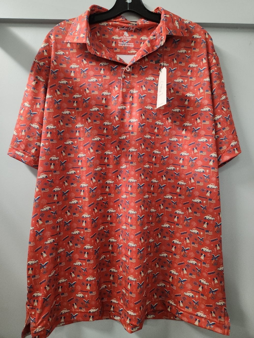 Condor Golf Polo Patriotic Red White & Blue AOP Mens XL New